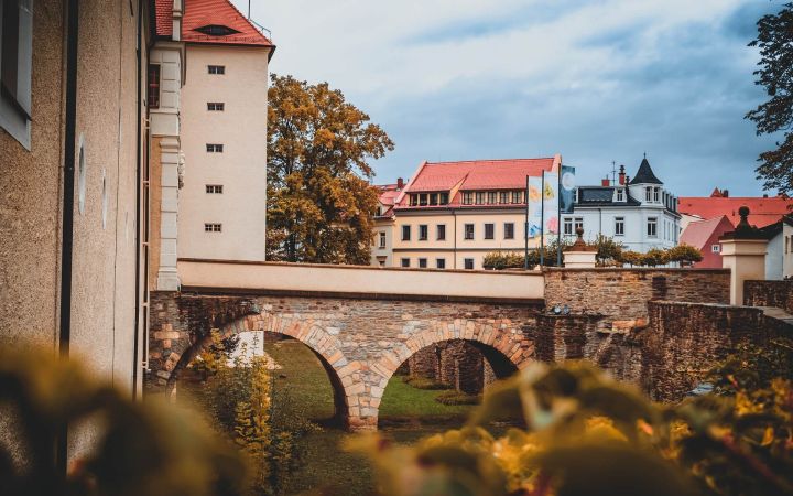 Panorama-Aufnahme des Schloss Freudensteins zu Freiberg